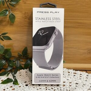 Press Play Stainless Steel Mesh Loop Band for Apple Watch 42mm 44mm Silver Strap